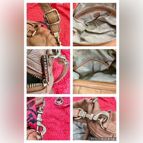 Tory Burch Vintage Amanda Middy Camel Logo Handbag - Picture 7 of 8